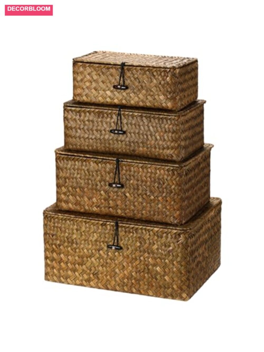 Hand Woven Natural Seagrass Wicker Storage Baskets with Lids Set of 4 Assorted